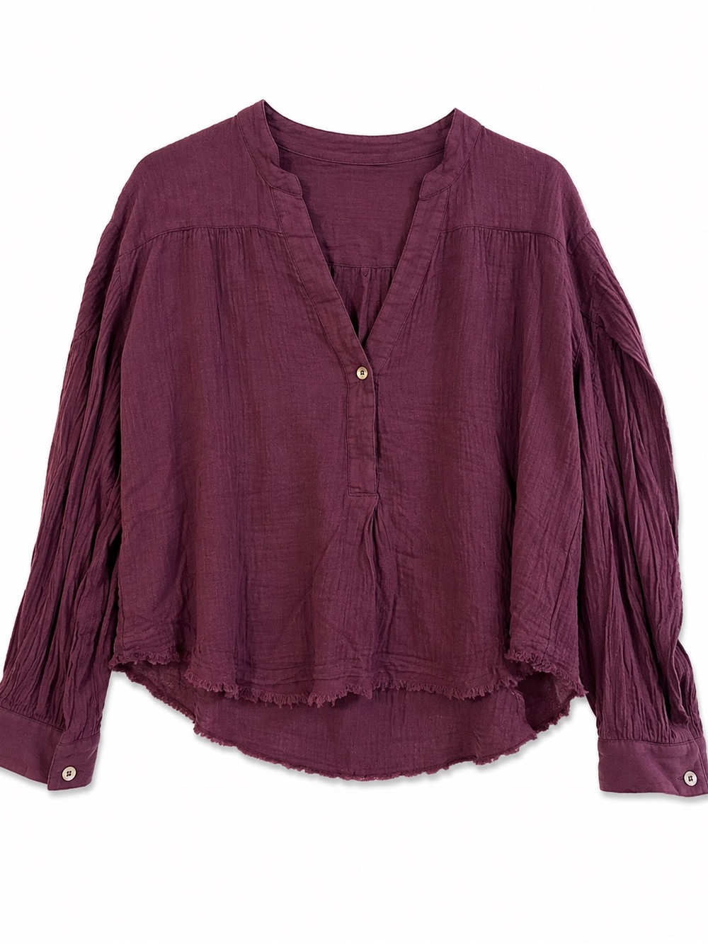 Free People Gauzy Plum Long-Sleeve V-Neck Top.